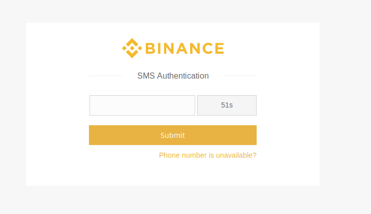 Binance SMS 2FA