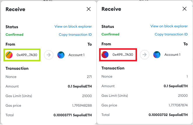 Transaction details comparison