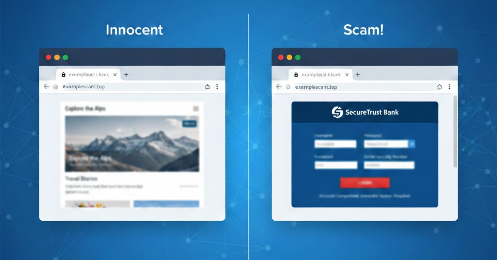 Innocent vs scam browser comparison