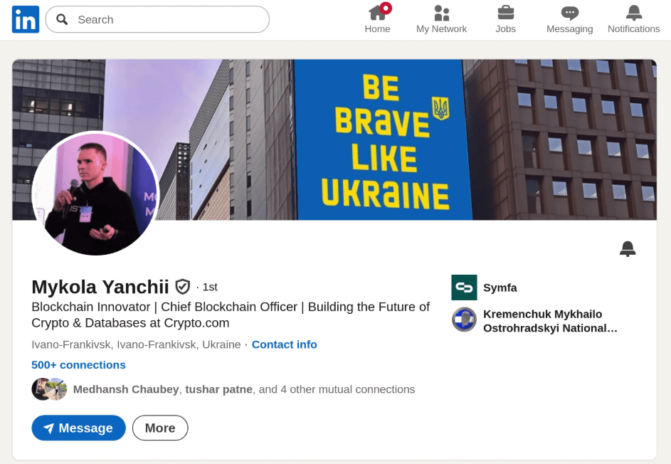 Screenshot of the fake LinkedIn Profile